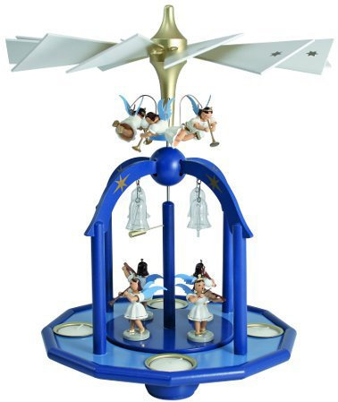 Teelicht-Pyramide farbig mit Glasglöckchen Erzgebirge FA. Blank
