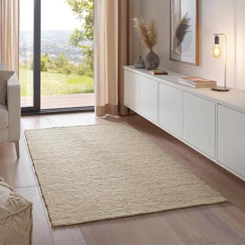 Taracarpet Moderner Handweb Teppich Alpina handgewebt aus Schurwolle für Wohnzimmer, Esszimmer, Schlafzimmer und die Küche geeignet (300 x 390 cm, 60 Beige meliert)