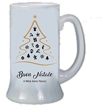 Boccale Birra Decorato Buon Natale - 500ml - Vetro - Festivo - Regalo Uomo Donna - Collezione Natale
