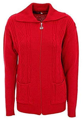 CELEB LOOK W46 Celebmodelook New Womens Zipped Cable Knit Long Sleeve Zip Up Fasten Jumper Top Ladies Classic Knitwear Zipper Cardigan in Plus Size. Red