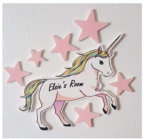 Laserables Personalised Colour Rainbow Unicorn Door Name Plaque Girl Boy Bedroom Room Sign.
