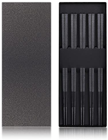Youda 5 Paires de Baguettes en Alliage de Haute Qualité, Cadeaux Restaurant Japonais Baguettes Set, Style Classique Réutilisable, Passe au Lave-Vaisselle (Fleurs de Cerisier)