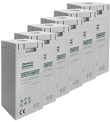 12V 3.6kWh 300Ah AGM deep cycle battery bank (6 x 2V batteries) for large solar, wind, off-grid power systems or household/emergency energy storage