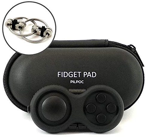 PILPOC Fidget Pad Controller - Premium Quality Controller Game Focus Toy, Smooth ABS Plastic with Exclusive Protective Case, Fidget Flippy Chain Included (Black & Black)