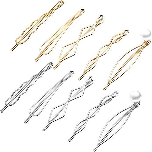 10 Pièces Pinces à Cheveux en Métal Géométrique Barrettes à Cheveux Délicates Minimalistes Accessoires de Cheveux en Métal pour Femmes Accessoires de Chapeaux, 5 Styles (Or, Argent)