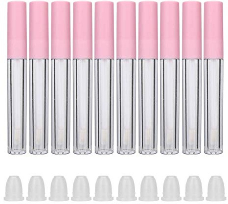 FILFEEL Leere Lipgloss-Röhrchen, nachfüllbare Transparente Kosmetikbehälter mit auslaufsicheren Verschlüssen, 10 Stück, 2,5 ml(Rosa)