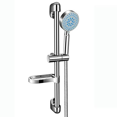PGFUN duschstange Duschset-duschkopf mit schlauch und halterung-5 Strahlarten Regendusche-Duscharmatur Duschset mit Kopfbrause Brauseschlauch für Badezimmer,Duschstand Duschlift mit Seifenschale