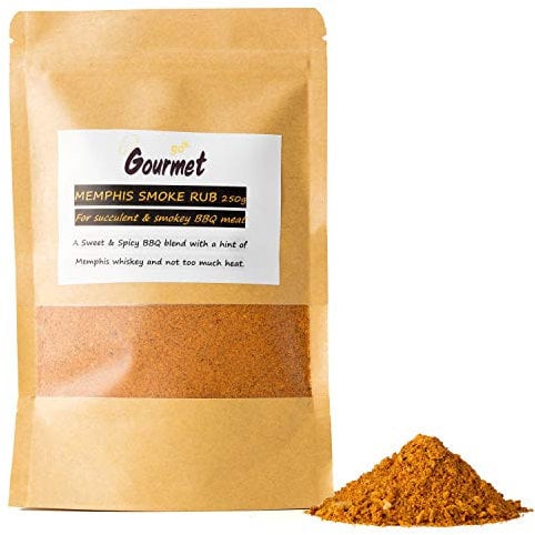 Go Gourmet Memphis BBQ Rub - Finger-Licking BBQ Seasoning for Ribs, Beef Brisket, Pulled Pork, Steak Rub and More - Sweet & Spicy Flavour with a Smokey Hint of Memphis Whiskey - 250g Bulk Bag