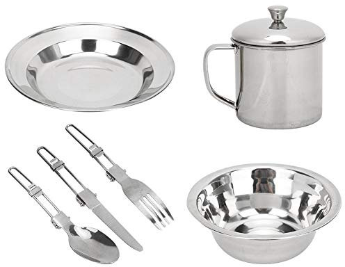Utensilios de Cocina de Picnic de Acero Inoxidable, Vajilla a Prueba de Herrumbre, Ligero para montañismo portátil en la Playa