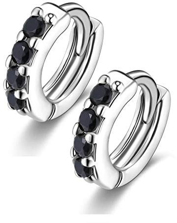 Mini Creolen Silber 925 Klein Mit Schwarz Weiß Stein 5mm-11mm Kreolen Verschiedene Größen Ohrringe Klappcreolen Zirkonia Huggie Hoops Earrings