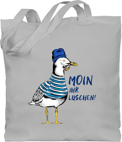 Shirtracer Baumwolltasche - Sprüche Statement - Moin ihr Luschen coole Möwe I - Unisize - Hellgrau - jutebeutel ostsee mit aufschrift moein stoffbeutel maritime tasche statements möwen einkaufsbeutel