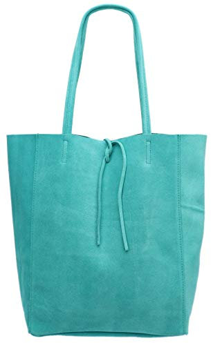 SH Leder ® Damen Echt Wildleder Shopper mit Innentasche in vielen Farben Schultertasche Henkeltasche 37x29cm Katrin G261 (Türkis)