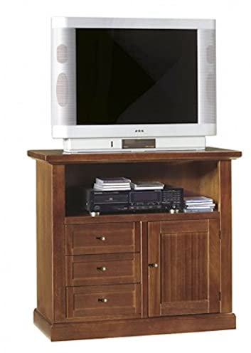 Mar.c.a. Design, Mueble TV Salon, Mueble TV Madera, Nogal Oscuro - Soporte TV con Estante, Cajón y Puerta Lateral para Objetos - Mueble Salon 84x40x80H Estilo Clásico - Mueble para TV, Made in Italy