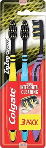 Schwarz (Black Toothbrush Zig Zag Charcoal 3 Stück)