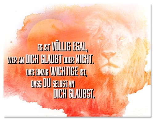 wandmotiv24 Leinwandbild Motivation, Querformat, Glaub an Dich selbst, Löwe, Sonne M0436