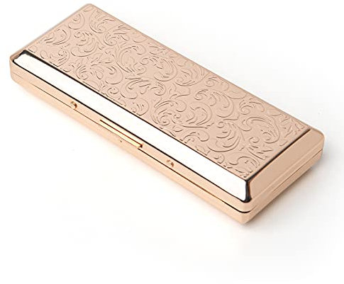Caja de cigarrillos de metal - Damas y hombres, caja de cigarrillos de bolsillo con clip de resorte de doble cara portátil con capacidad para 10 cigarrillos de 100 mm (Gold)