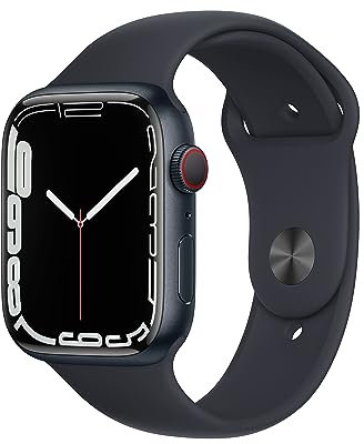 Apple Watch Series 7 (GPS + Cellular, 45mm) Smartwatch - Aluminiumgehäuse Mitternacht, Sportarmband Mitternacht - Regular. Fitnesstracker, Blutsauerstoff und EKGApps, Wasserschutz