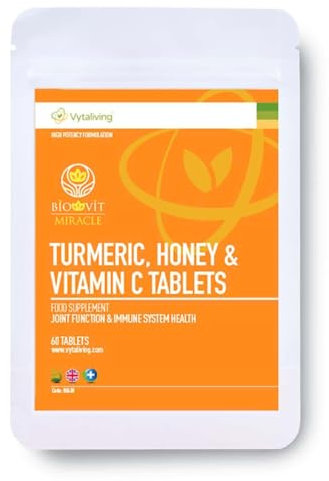VYTALIVING 2500mg High Strength Turmeric Tablets with Honey & Vitamin C, Turmeric Supplements, Herbal Food Supplement for Joint Function & Immune System Health | 60 Tablets