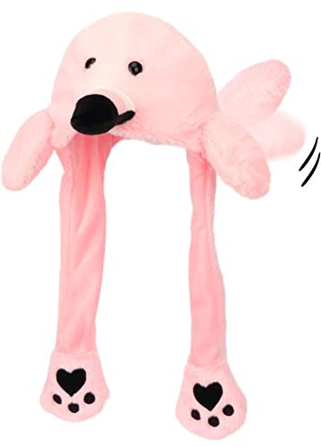 Hopearl Flamingo Hut mit Ohren Bewegen Springen Pop Up Schlagen Hut Plüsch Bauernhof Tier Urlaub Cosplay Dress Up Lustiges Geschenk für Kinder Jungen Mädchen, Rosa, 22''