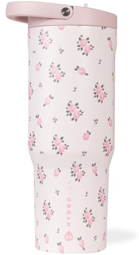 HydroJug Sport - Stainless Steel Tumbler with Straw, Vacuum Insulated, 40oz Leakproof Water Bottle, Ergonomic Design, Reusable, Dishwasher Safe, Rubber Base, Durable for Gym or Outdoors, Wildrose