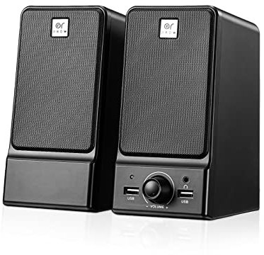 OROW Enceintes PC,16W Haut Parleur PC USB,HiFi Stereo Sound,Puce Sonore DSP Intégrée,Basse Profonde&Voix Délicate,Haut Parleur Ordinateur avec Prise Casque (S203)