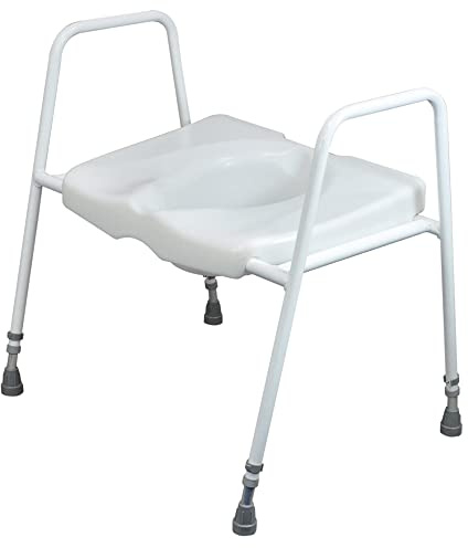 Bariatric Toilet Seat and Frame - 670mm to 815mm Adjustable Height - Tubular Steel Frame - Integrated Handles - 254kg (40 Stone) Weight Limit