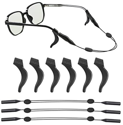 TOYMIS 3 Stück verstellbare Silikon-Brillenbänder, Brillenbandhalter, Sonnenbrillenband, Sportbrillenband mit Ohrhaken für Männer, Frauen, Erwachsene (schwarz)