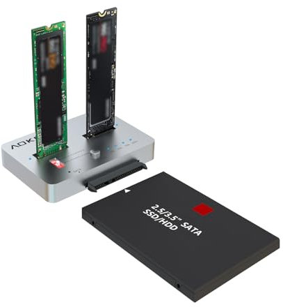 AOKO M.2 Duplicator NVMe to SATA SSD Cloner Docking Staion for PCIe NVMe/M.2 NGFF and 2.5 /3.5 SATA SSD/HDD with Offline Cloning