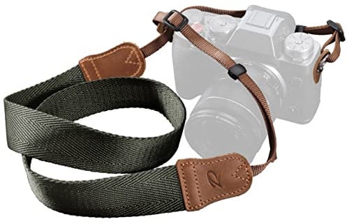 Olive Green Camera Strap - Double Layer top-grain Cowhide Ends,1.5Wide Pure Cotton Woven Camera Strap,Adjustable Universal Neck & Shoulder Strap for All DSLR Cameras,Great Gift for Photographers