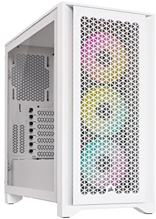 Corsair iCUE 4000D RGB AIRFLOW Mid-Tower Case - High Air-Flow - Cable Management System - Three Included AF120 RGB ELITE Fans and iCUE Lighting Node PRO Controller - White