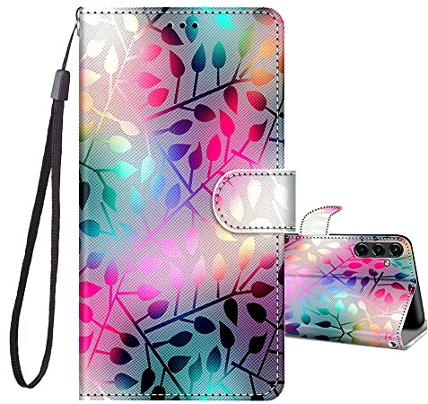 JRIANY Case for Samsung Galaxy A14 5G/4G, PU Leather Wallet Case with Card Holder Cute Pattern Animal Design Shockproof Cover Flip Case Compatible with Samsung A14 5G/4G - Leaves H
