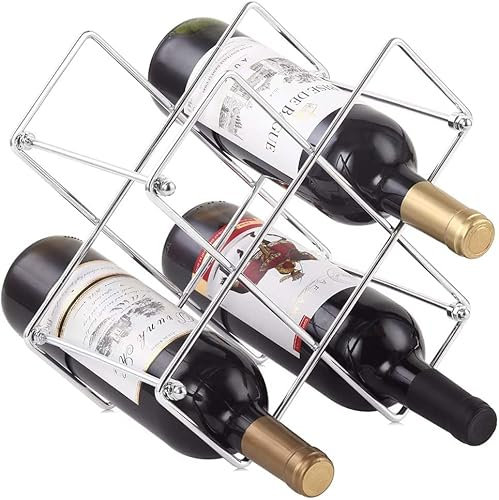 Beihaoer Weinregal für Arbeitsplatte - 6 Flaschen, Freistehendes Metall-Weinhalter für Weinaufbewahrung - Kleines Tisch-Weinregal (Silber)