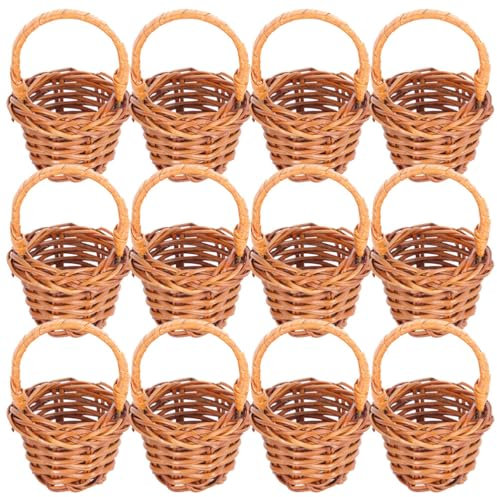 Cabilock Leer Korb Osterkorb Geflochten Mini: 12pcs Woven Körbe Mit Griffen Bauernhaus Kleine Korb Hochzeit Süßigkeiten Körbe Lagerung Korb Für Hochzeit Party Favors