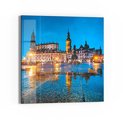 DEQORI Glasbild Echtglas | Motiv Altstadt Dresden am Abend | quadratisch einteilig 50x50 cm | schöne Dekoration | Wandbild für Wohnzimmer, Schlafzimmer, Flur & Küche | moderne Wanddeko