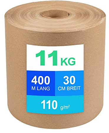 Schrenzpapier Verpackungspapier auf Rollen - 11kg, 400 lfm, 30cm breit, 110 g/m2, Packpapier, Recyclingpapier (1)