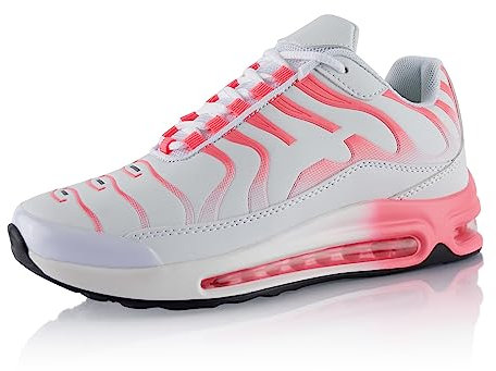 Fusskleidung® Damen Herren Sportschuhe Dämpfung Sneaker leichte Laufschuhe Weiss Rosa Grau EU 36