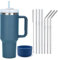 Moollyfox 1200 ML Tasse Isotherme à Double Paroi en Acier Inoxydable avec Poignée Tasse à Café Voyage Voiture avec Paille en Acier Inoxydable et Couvercle en Silicone Marin