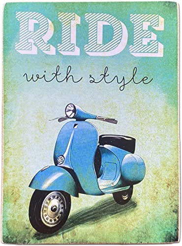 KUSTOM ART Magnet (Magnet) Serie Scooter Vespa Ride White Style Vintage-Stil für Kühlschrank/Garage/Bar. Druck auf Holz 10 x 6 cm