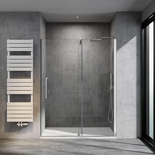 WITEN&NOCK Duschkabine 160cm Schiebetür Duschabtrennung aus 8mm ESG Klarglas mit Nano Beschichtung Duschwand Nischentür Höhe 195cm