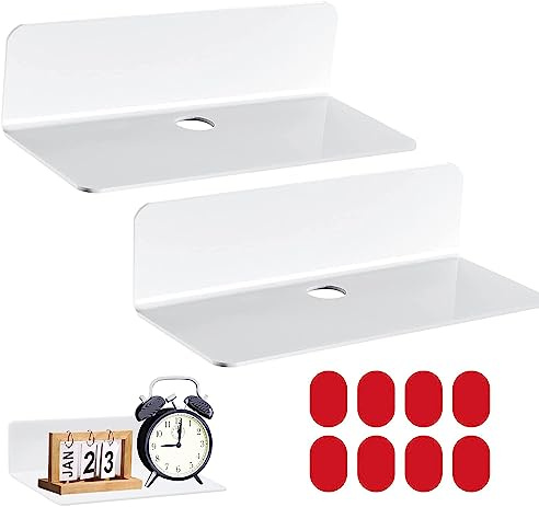 aghoer 2 Stück Wandregal Weiß, 23 cm Ohne Bohren Acryl Regal, Wandboard Regal Ohne Bohren für Schlafzimmer, Wohnzimmer, Badezimmer, Küche, Büro