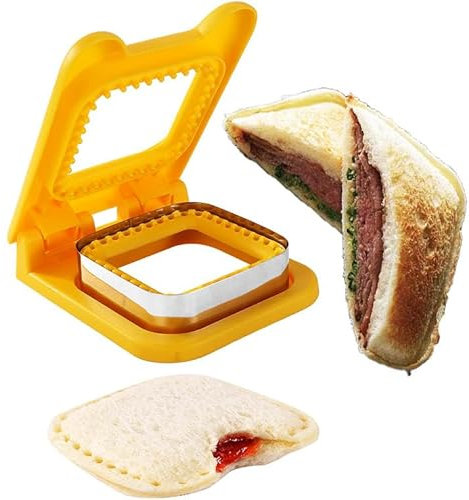 Sandwich Maker 3,7 pouces biscuit Cutter - sandwich cutter & Sealer, enfants, garçons, filles déjeuner retour à l'école maison beurre & gelée sans coquille sandwich cutter (jaune, carré)