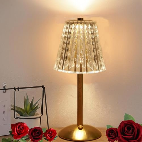 HFHungkeong Verbesserte Dimmbare Tischlampen, LED Blumenlampe für Schlafzimmer Schlafsaal, Touch Nachtlicht Kabellose Kristall Lampe, Dekorative Nachttischlampe, 12.5x12.5x36.8CM