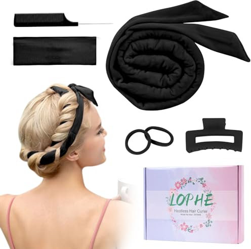 LOPHE Locken Ohne Hitze, Silk Heatless Curls Frisurenset, Weiche Und Bequeme Lockenwickler Über Nacht, Heatless Curls Band Diy Haarstyling-Tools für Langes Mittleres Haar (Schwarz)