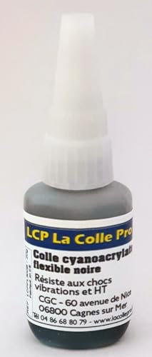 LACOLLEPRO Colle Cyanoacrylate Noire Flexible LCP - Haute Résistance Thermique 120°C - Temps de Prise Long (>20 sec) pour Ajustement Précis - Colle Renforcée Caoutchouc Anti-Vibrations et chocs