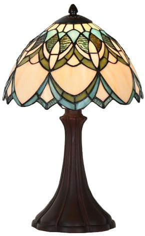 Clayre & Eef Tiffany Tischlampe Ø 25x42 cm Beige Blau Glas Schreibtischlampe Tiffany
