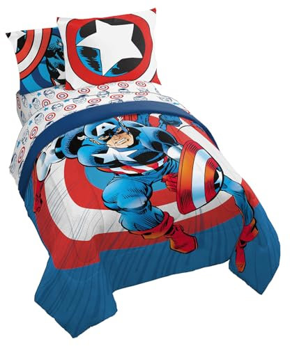 Jay Franco Marvel Comics Captain America Full Comforter Set - 7 Piece Bed Set Includes Sheet Set & Pillow Covers - Super Soft Avengers Kids Bedding