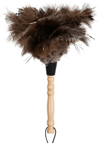 Plume d'Autruche Plumeau, Plumeau d'autruche Antistatique Plumeau Ménager Plumeau Moelleux d'Autruche avec Poignée Filetée en Bois, 12.6 (32cm)