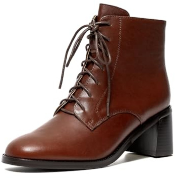 ONEENO Damen Heels Schnürstiefeletten Leder