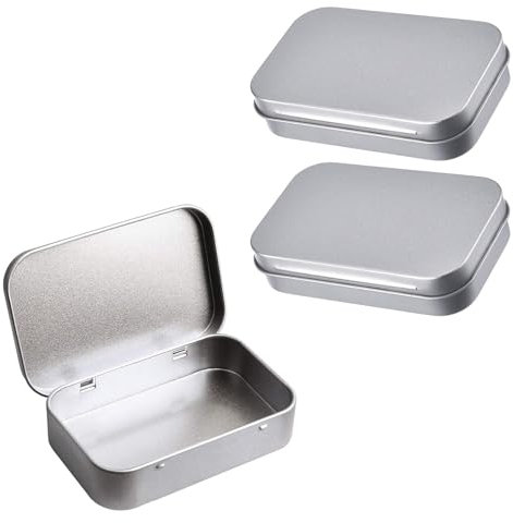 LIAMGUS 3 Pcs Rectangular Tin Can, Metal Rectangular Empty Hinged Tins Box Containers, Tins Container, Small Square household Metal Tins Container, for DIY Use,Home Organizer(Silver)