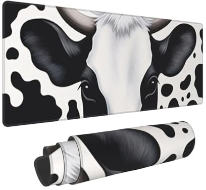 Schwarze und weiße Kuh/Schreibtischunterlage, großes Mauspad, Gummi-Tastatur-Mauspad, weich, langlebig, rutschfest, für Büro- und Heimspiele, 30 x 80 cm